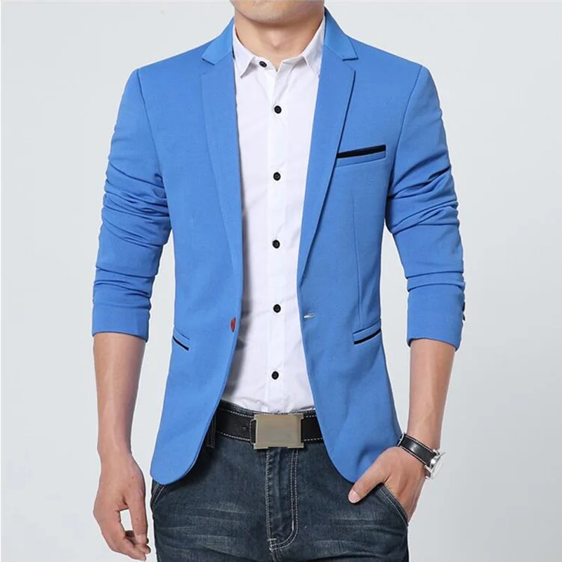 Синий Блейзер мужская повседневная Slim Fit пиджаки Мужская мода корейский TERNO masculino костюмы с блейзером Abrigo HOMBRE роскошные весна-осень Куртки - Цвет: Синий