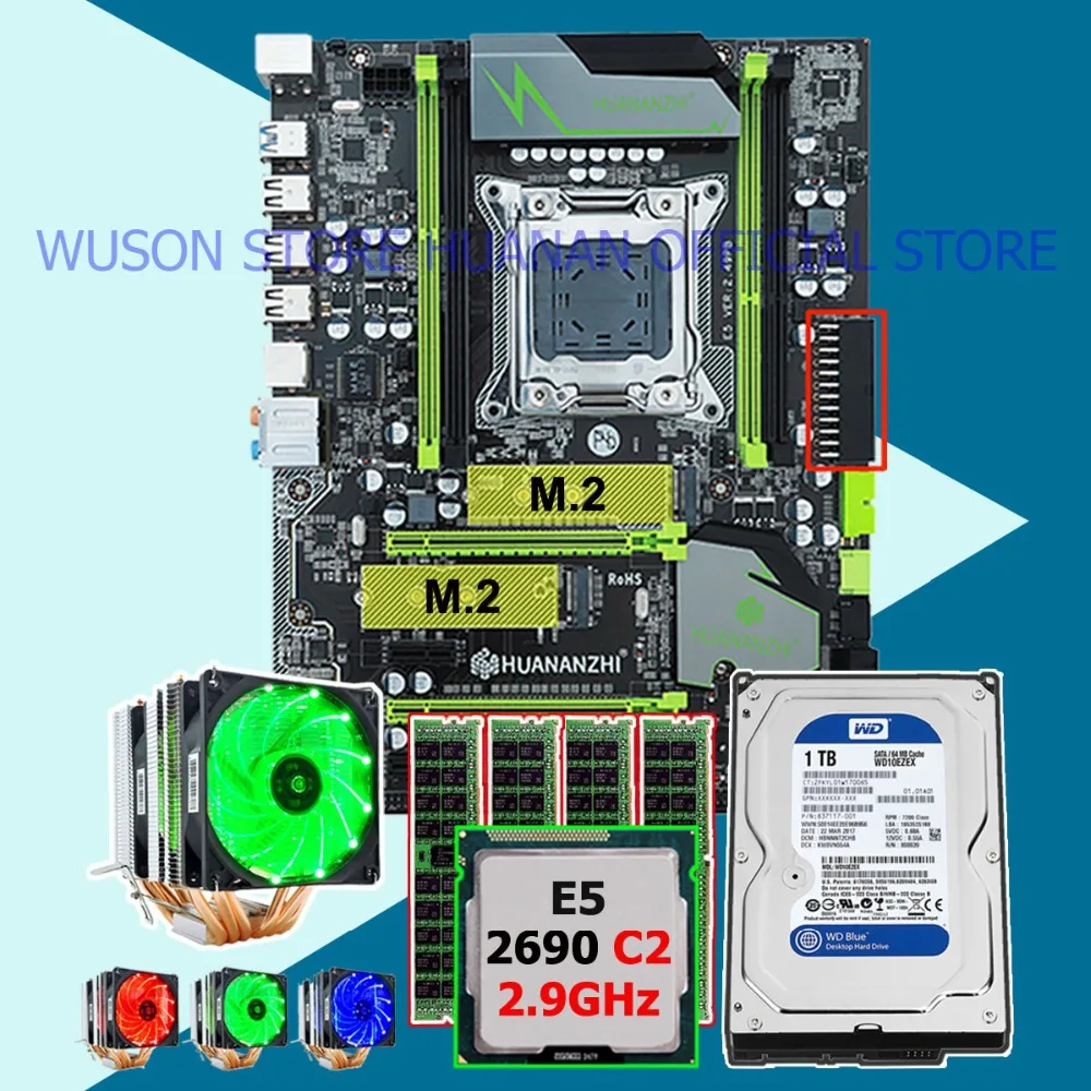 HUANANZHI X79 Pro Материнская плата Комплект двойной M.2 Слот Процессор Xeon E5 2690 2,9 ГГц 6 Трубок кулер ram 16G(4*4G) RECC 1 ТБ SATA3.0 HDD