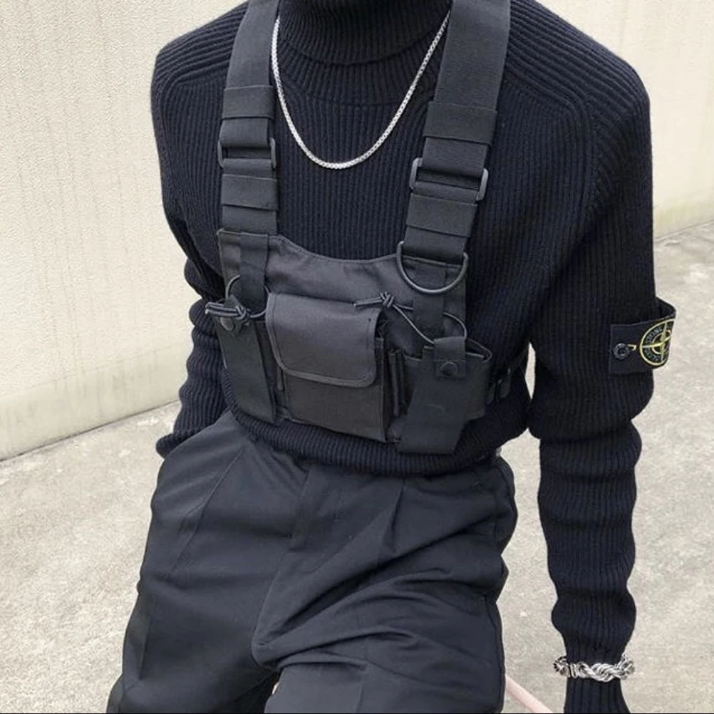 

Fashion Nylon Chest Rig Bag Black Vest Hip Hop Streetwear Functional Tactical Harness Chest Rig Kanye West Wist Pack Chest Bag