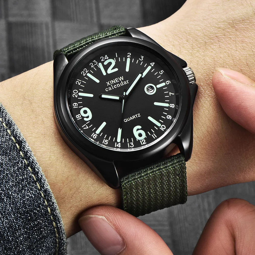 

Luminous Brand Men Date Quartz Watch Army Soldier Military Nylon Strap Analog Watches Sports Clock Wristwatches