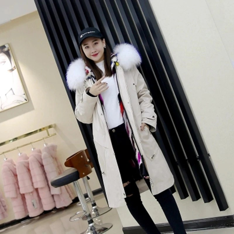 Winter Coat Women 2018 Parka Casual Outwear Racoon Fur Collar Hooded Thickening Real Mink Inner Jacket Clothes | Женская одежда
