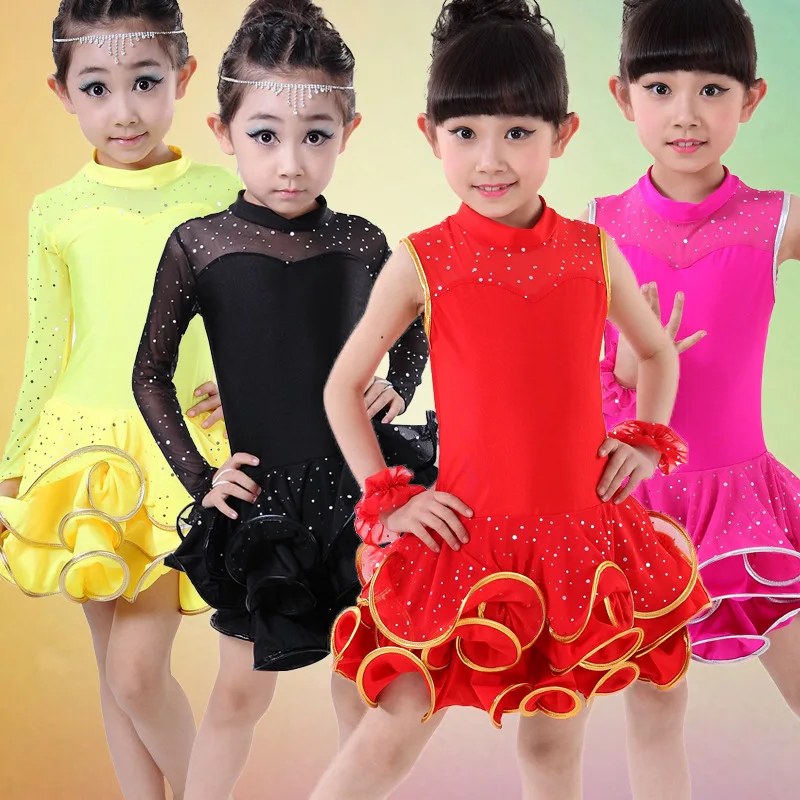 Кружевное платье с кисточками и блестками для латинских танцев девочек без