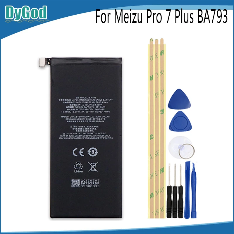 DyGod 3510 мАч для Meizu Pro 7 Plus BA793 Экстрим Замена батареи Bateria телефона +