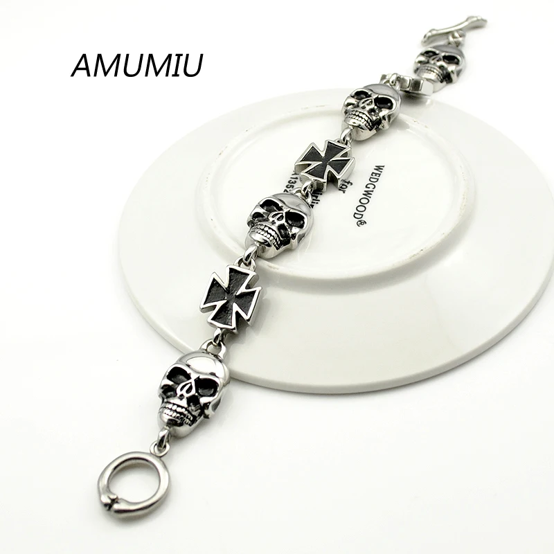 Мужской браслет AMUMIU 20 см * 14 мм из нержавеющей стали с застежкой черепом в стиле