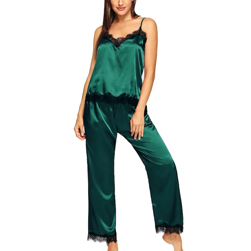 Женская кружевная длинная Пижама атласная Повседневная Удобная без рукавов