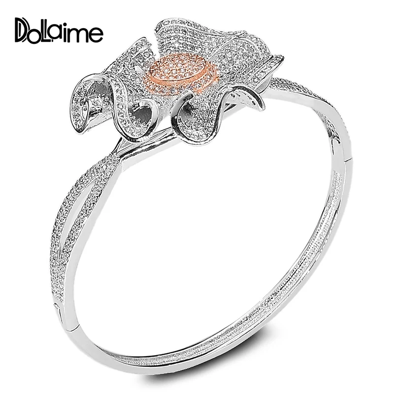 Женский браслет с цветком Dolaime винтажный золотистого/серебристого цвета стразы
