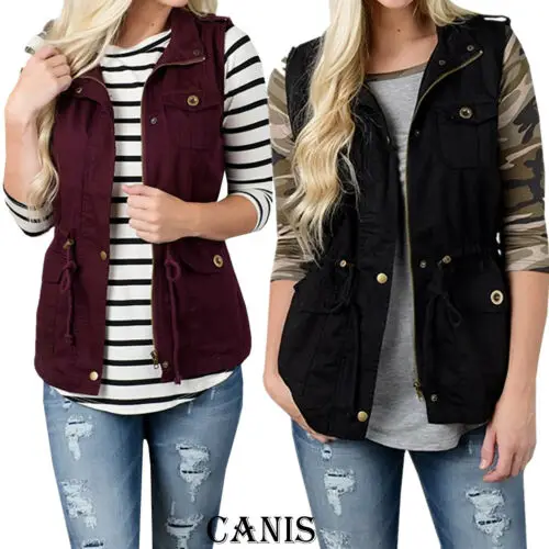 Женский оливковый жилет-карго армейский топ со шнурком и карманами однотонный