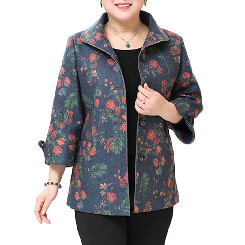 

Spring Autumn New Plus size Windbreaker Middle-aged women Loose Casual Trench Coat Womens Trumpet sleeve Print Overcome 9XL F489