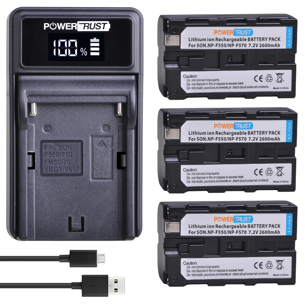 PowerTrust 3 шт. 2600 мА/ч NP F550 F330 F530 F570 Батарея + Новый usb портами и светодиодным