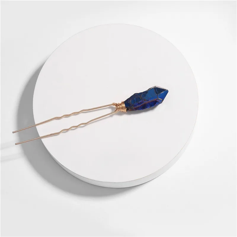 Metallic blue Модные аксессуары для волос, натуральный кварцевый камень, Ювелирное Украшение, заколки для волос, модные женские палочки для волос - Окраска металла: Metallic blue