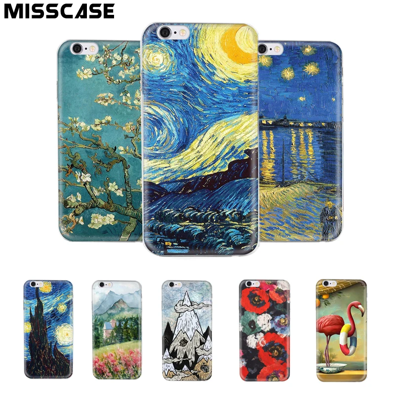 MISSCASE Phone Case for iphone X 10 7 8 Plus Van Gogh Star print Soft TPU Cover coque Apple iPhone 6 6s plus 5 5S SE |