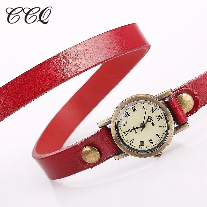 CCQ Марка Сбора Винограда Способа Коровы кожаный Браслет Часы Повседневная
