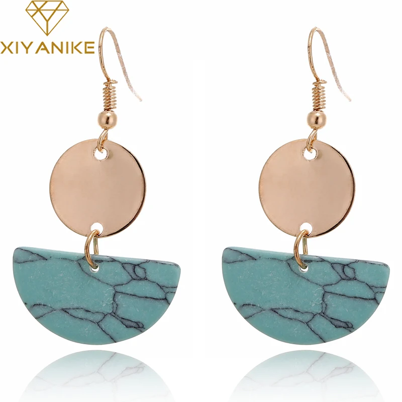 Женские винтажные серьги-подвески XIYANIKE геометрические золотистый и белый камень