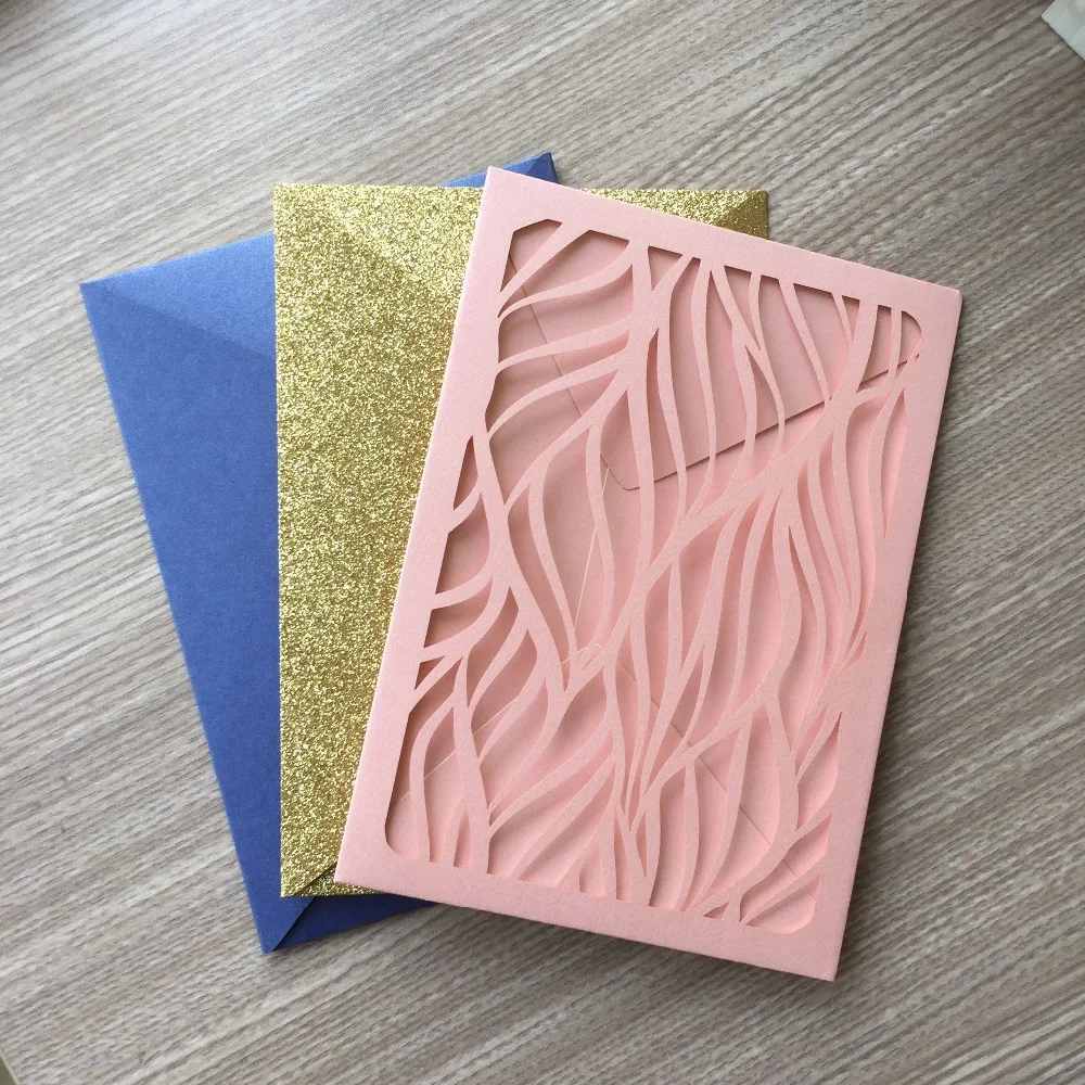 

100Pcs Uniqe Carved Pearl paper Pattern four folded Birthday Party Wedding Invitation Card Laser Cut Card Kit Wedding Supply