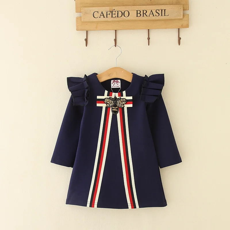 XsisaOK Little Girls Long Sleeves Dress Cotton Casual Baby Top Wear T-shirt All Match Red/Pink/Dark Blue Height 90-130 cm | Детская