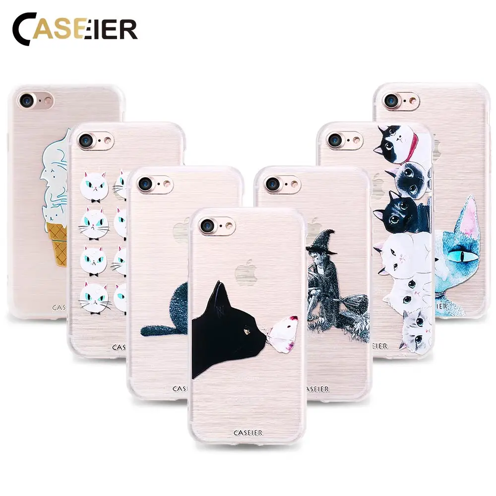 Caseier милый кот чехол для телефона iphone 8 Plus 7 мягкая TPU Ультратонкий рельеф