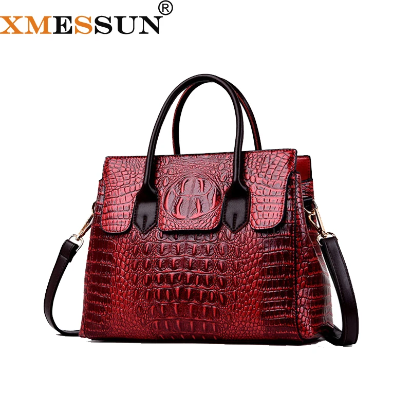 XMESSUN женская сумка с крокодиловым узором кожаная большая на плечо черная из кожи