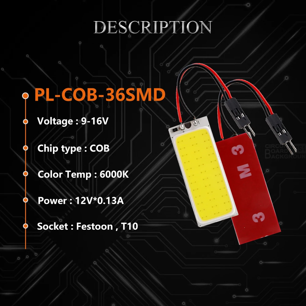 YM E Bright 200 PCS Автомобильный светодиодный 36 SMD COB Chip 36LED 12V DC светодиодные панели с T10 +