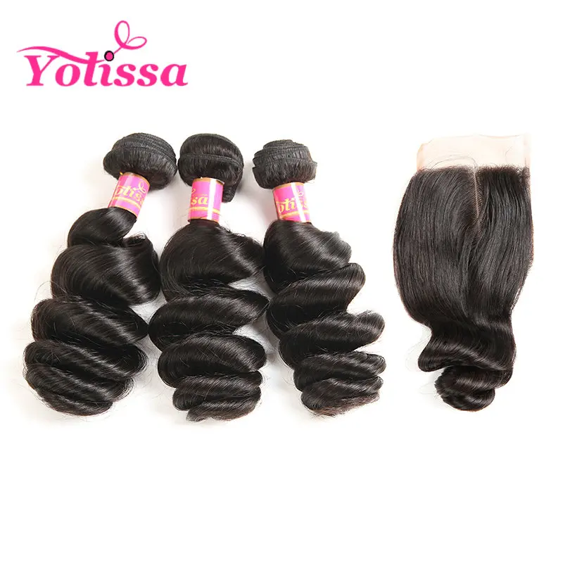 Yolissa 8А Необработанные Перуанский Девственные Волосы Свободная Волна С Закрытием