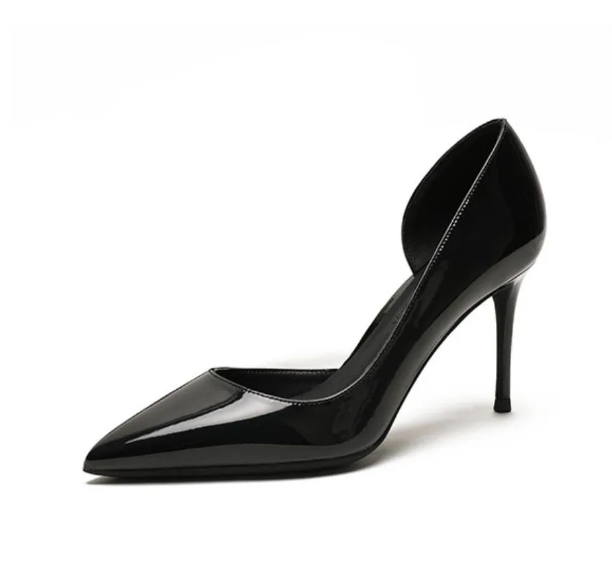 Женские офисные туфли лодочки D'Orsay черные лакированные с острым носком и | Отзывы и видеообзор