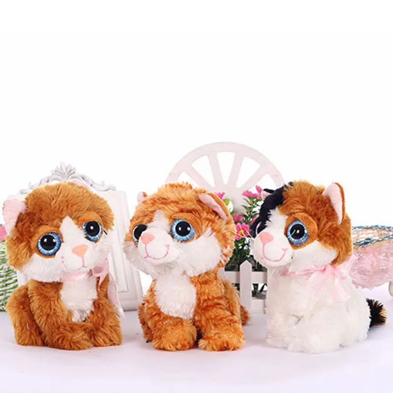 19CM Small Kawaii BIG EYES PLUSH CATS Stuffed Animals Grey White Black Brown Kitten Soft Toys for Children Kids Gifts 120106548 |
