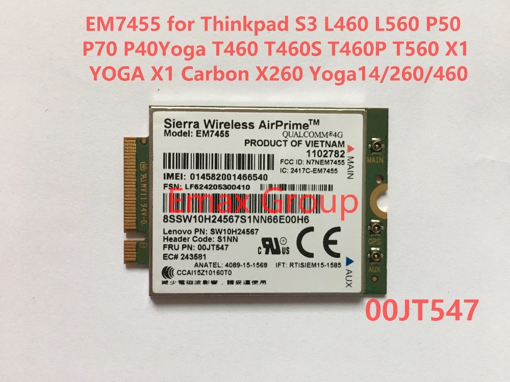EM7455 FRU 00JT547 + антенна для Thinkpad X1 Carbon 5-го поколения L460 L560 P70 T460S T460P T560 YOGA 4-го X260 |