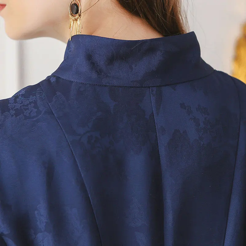 VOA темно-синий плюс размер 5XL винтажная туника с высокой талией Тренч пальто