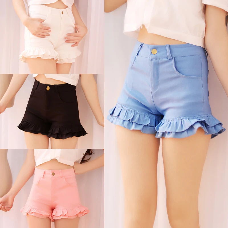 Harajuku Kawaii Mid летние женские шорты новые гофрированные сексуальные шорты для танцев эластичные милые розовые женские короткие красочные шорты