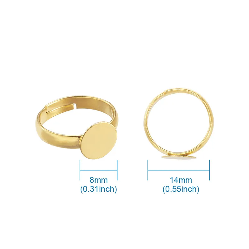 100pcs Brass Adjustable Finger Ring Findings Pad Ring Bases Perfect for Cabochons Making Ring DIY Supplies No Cadmium& No Lead