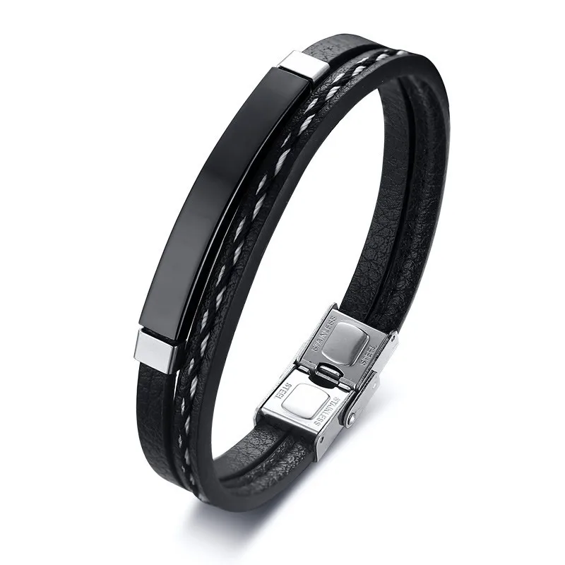 only bracelet Кожаный браслет ручной работы, Двойная Цепочка, черный цвет, браслет на запястье, унисекс, подарки, Прямая поставка - Окраска металла: only bracelet