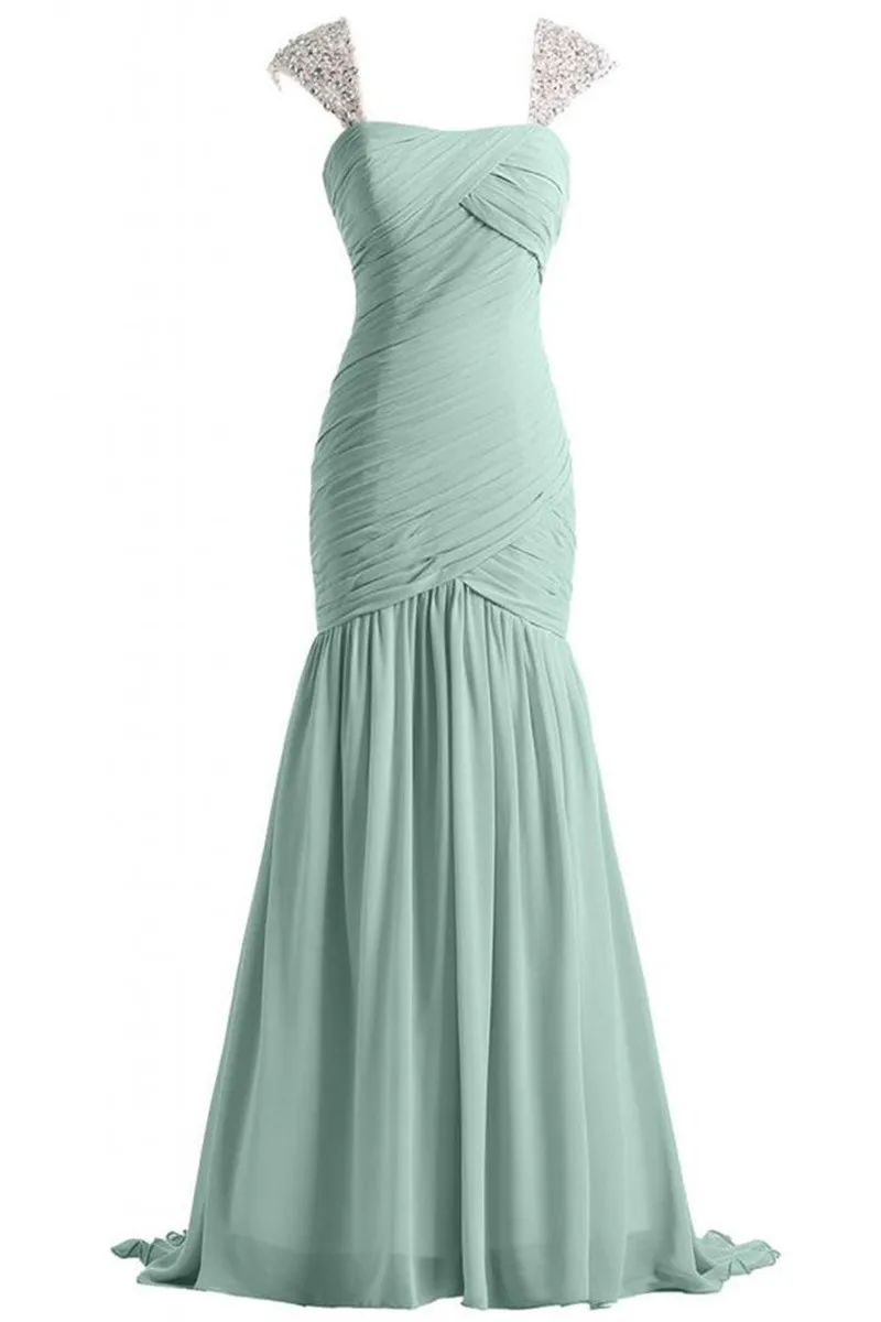 Элегантное вечернее платье Crystal Vestido De Festa Русалочка с квадратным воротником из шифона для знаменитостей на вечеринке промоутеров.