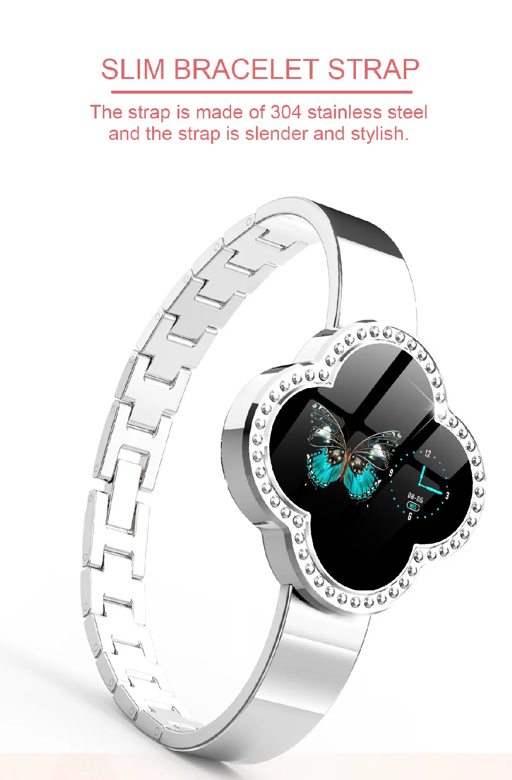 Fashion Smart Bracelet Lady Heart Rate Blood Pressure Oxygen Sport Calorie Clover IP67 Waterproof Watch for IOS Android | Электроника