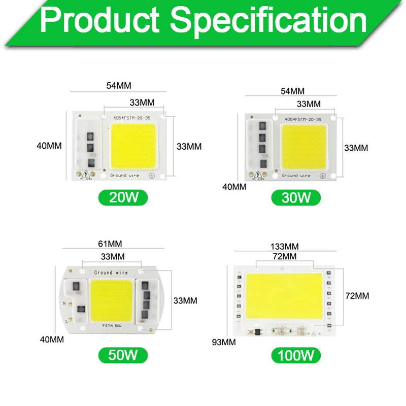 5 Вт ~ 100 AC 220 В интегрированная COB светодиодный светильник чип-диод 50 30 20 10 Smart IC