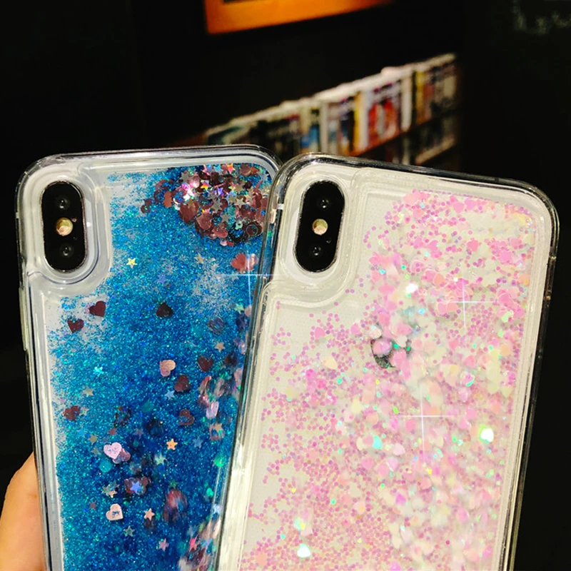 Kerzzil Dynamic Liquid Quicksand For iPhone X 6 6S 7 8 Plus 5 SE Phone Case Love Heart Stars Glitter Soft TPU Back Cover |