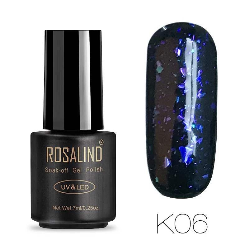 Rosalind гель 1S Блестящий Galaxy 7 мл, флакон, черный цвет, необходимый черный гель для ногтей, цветной Блестящий замачиваемый Гель-лак, УФ светодиодный Гель-лак - Цвет: RAK06
