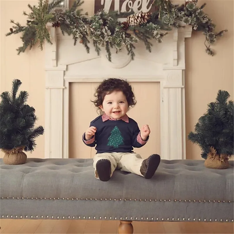 Темно синего цвета с рисунком Рождественского дерева комбинезон длинными