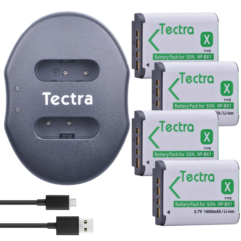 Tectra 4 шт. NP-BX1 NPBX1 Li-Ion Bateria + USB двойное зарядное устройство для Sony DSC-RX100 RX1 HDR-AS15 AS10 HX300