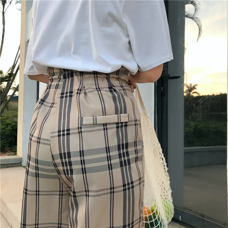 Женские свободные Брюки Laura's Store клетчатые брюки с широкими штанинами лето 2019 |