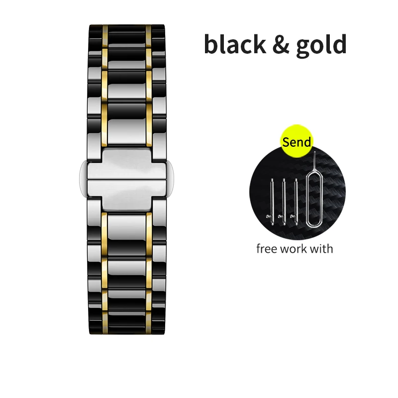 Black and gold 18 мм керамический ремешок для huawei TalkBand B5/Watch 1 honor watch s1 Смарт-часы сменный ремешок быстросъемный регулируемый размер - Цвет: Black and gold