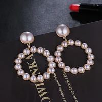 hocole trendy charm pearl drop earrings for women fashion statement crystal round dangle earring wedding bridal jewelry girl2019