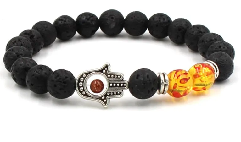 8mm fdh4r Hand Eye silver ball black stone volcanic lava nature Resin agate Onyx Bracelet Reiki Chakra Fashion | Украшения и