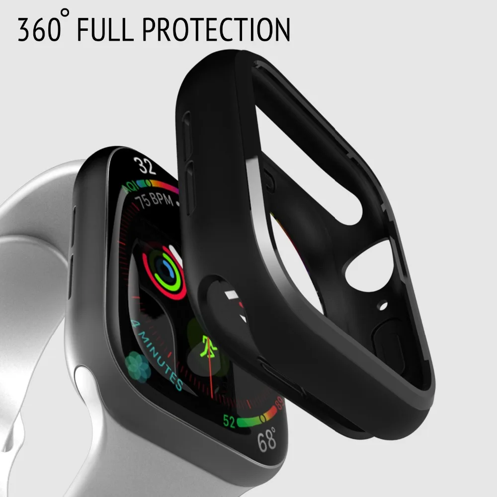 Чехол для apple watch series 5/4, чехол для iwatch черного цвета из термополиуретана, тонкая защитная ультратонкая рамка, ремешок 40 44 мм