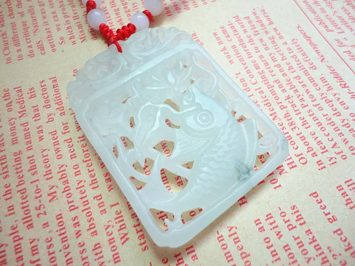 

Chinese wind natural and Hetian stone pendant carved double-sided hollow lotus carp pendant female JADES jewelry necklace