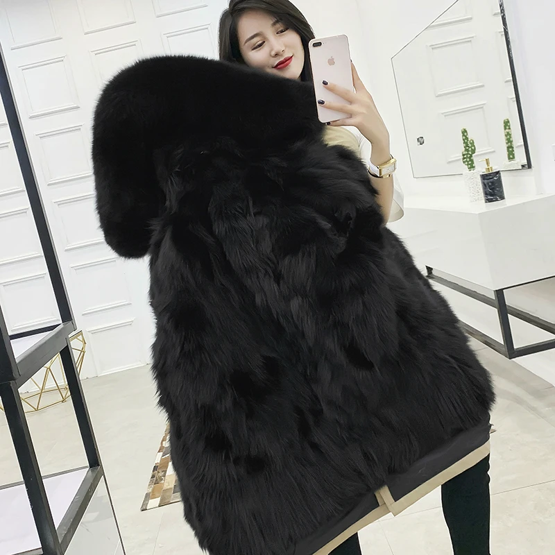 long (length 90cm) OFTBUY, пальто с натуральным мехом, зимняя куртка, Женская длинная парка, натуральный Лисий мех, толстая теплая верхняя одежда, отстегивается, уличная одежда, бренд класса люкс - Цвет: long (length 90cm)