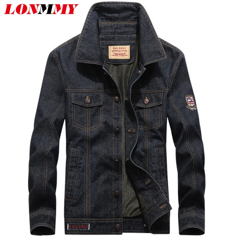 Мужская джинсовая куртка LONMMY синяя Повседневная из 90% хлопка верхняя одежда