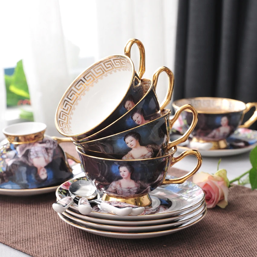 

European Court figure painting coffee cup sets Retro ceramic Porcelain tea cup set Afternoon tea party drinkware Wedding Gifts
