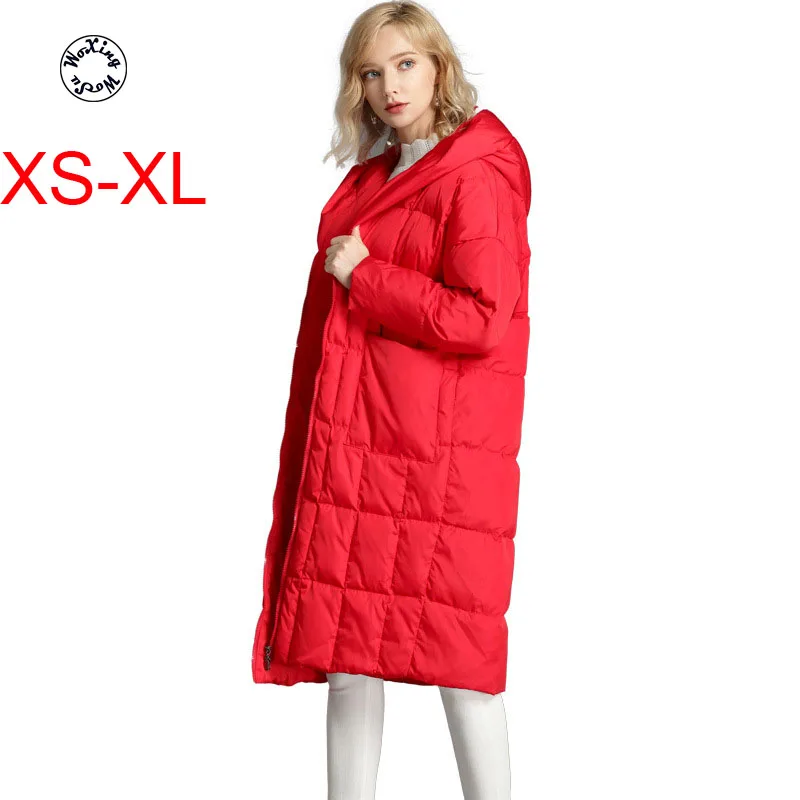 

Woxingwosu women's hooded down jacket white eiderdown lengthening and thickening lady's down jacket,size XS to XL