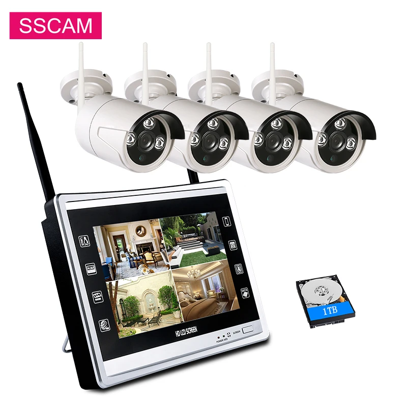 4CH 2MP Открытый Беспроводной NVR комплект WIFI CCTV система P2P 11 дюймов 2 в 1 монитор Wifi IP
