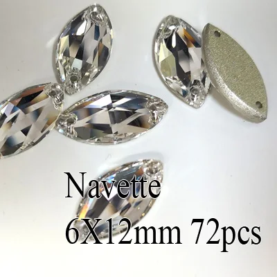 Navette 6X12mm 72pcs Rivoli капля пришить кристально чистая СТРАЗА DIY 2 отверстия зеркало стразы стекло камень для пришивания Швейные Textil Стразы для одежды - Цвет: Navette 6X12mm 72pcs
