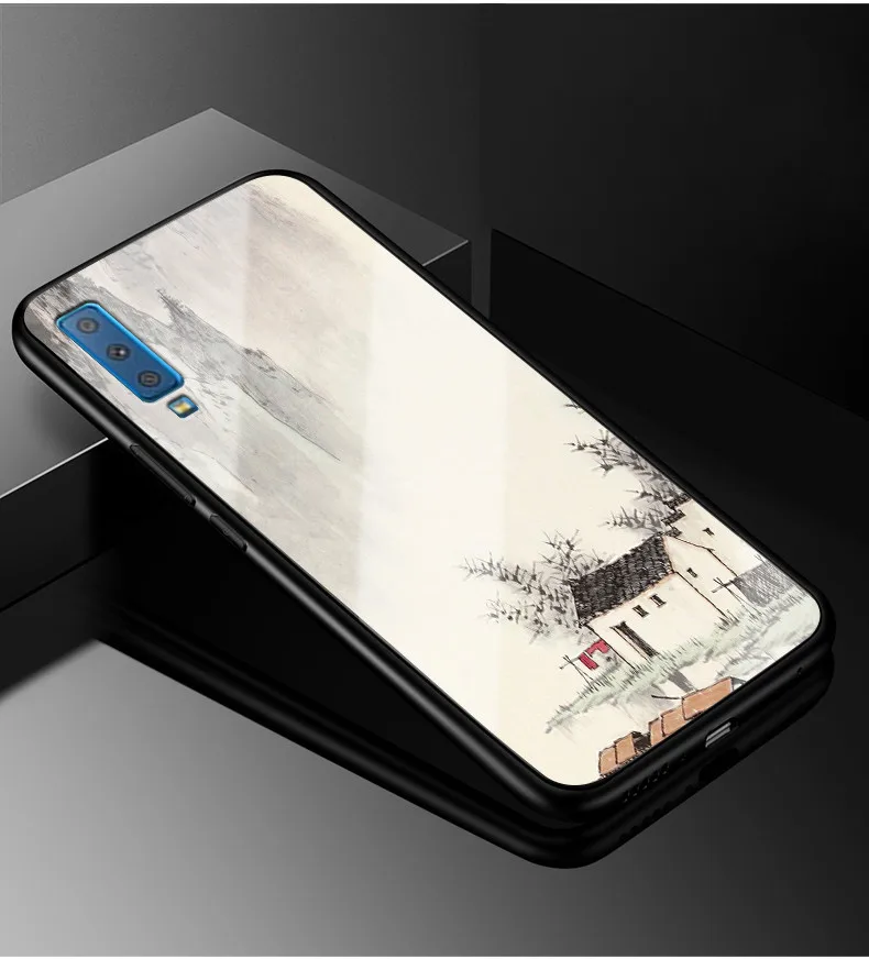 12 Для samsung A7 чехол A 7 PC Пластиковый стеклянный чехол для телефона черный TPU бампер чехол для samsung Galaxy A7 A750 7A чехол - Цвет: 12
